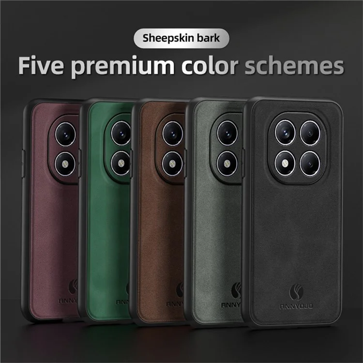 Funda ANNYOJO para Xiaomi Redmi Note 14 Pro 4G de Cuero PU + PC + TPU Antigolpes - Marrón