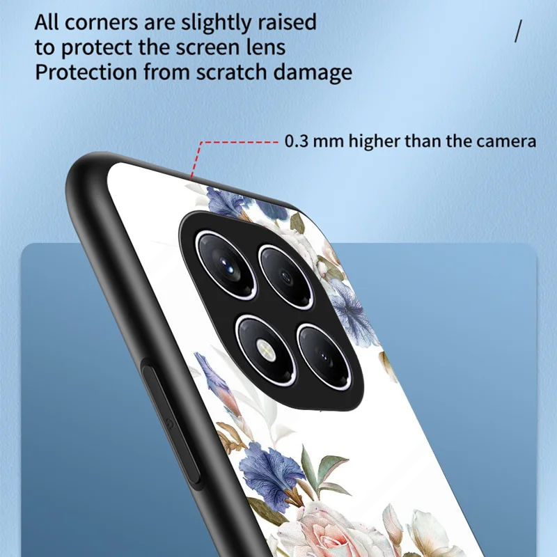 For Xiaomi Redmi Note 14 Pro 4G Case Floral Pattern TPU + Tempered Glass Protective Phone Cover - White Flower Bush