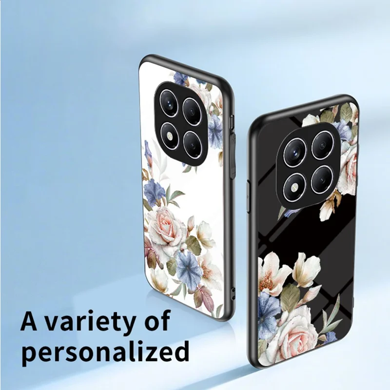 For Xiaomi Redmi Note 14 Pro 4G Case Floral Pattern TPU + Tempered Glass Protective Phone Cover - White Flower Bush
