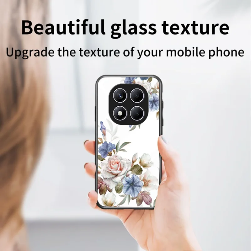 For Xiaomi Redmi Note 14 Pro 4G Case Floral Pattern TPU + Tempered Glass Protective Phone Cover - White Flower Bush