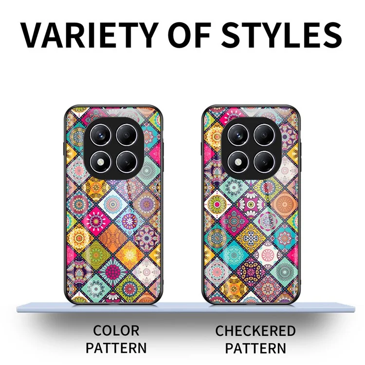 For Xiaomi Redmi Note 14 Pro 4G Case Kickstand Ethnic Pattern Tempered Glass Phone Cover with Strap - Checkered Pattern