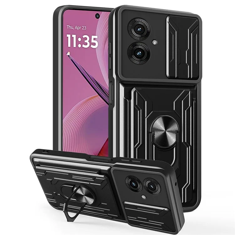 Funda para Motorola Moto G55 5G de PC + TPU con Soporte y Deslizador de Cámara - Negro