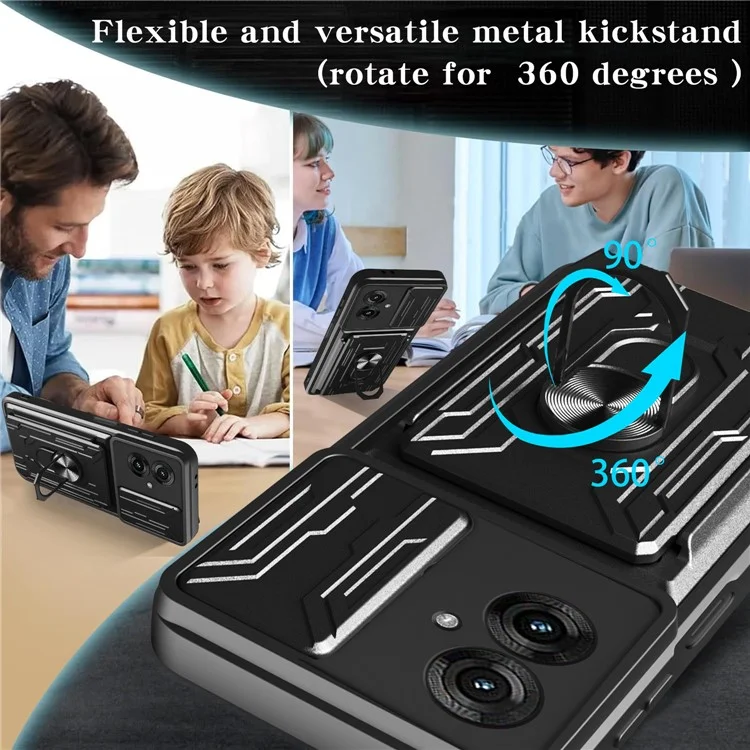 Funda para Motorola Moto G55 5G de PC + TPU con Soporte y Deslizador de Cámara - Negro