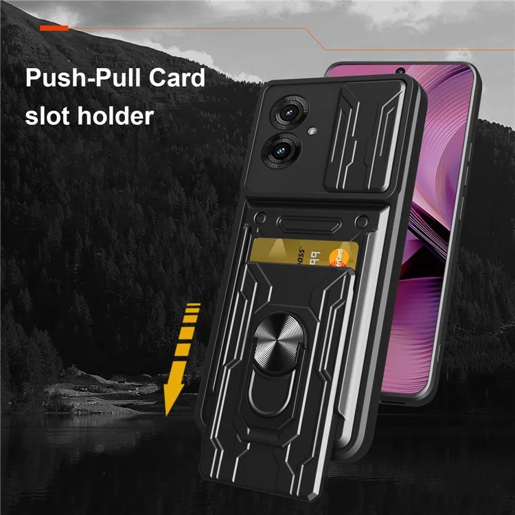 Funda para Motorola Moto G55 5G de PC + TPU con Soporte y Deslizador de Cámara - Negro