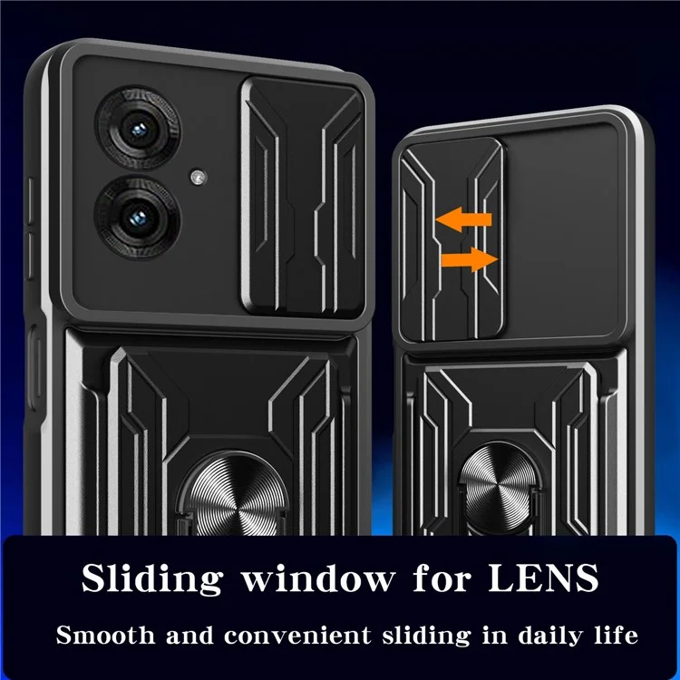Funda para Motorola Moto G55 5G de PC + TPU con Soporte y Deslizador de Cámara - Negro