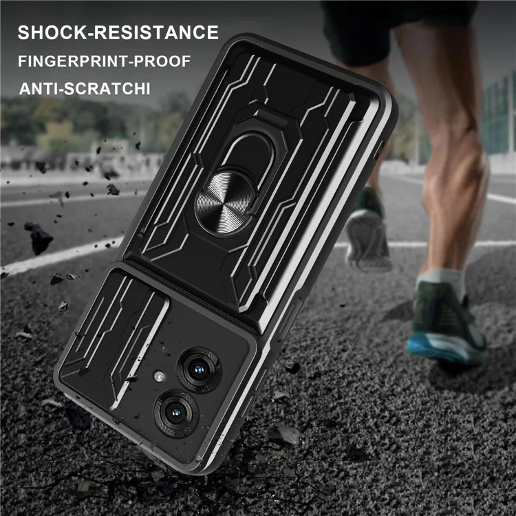 Funda para Motorola Moto G55 5G de PC + TPU con Soporte y Deslizador de Cámara - Negro