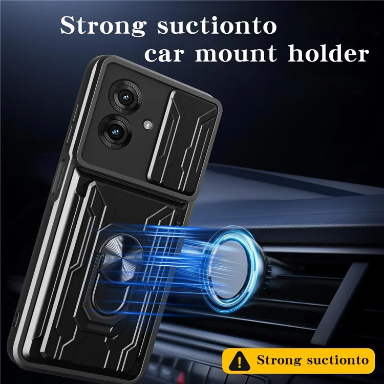 Funda para Motorola Moto G55 5G de PC + TPU con Soporte y Deslizador de Cámara - Negro