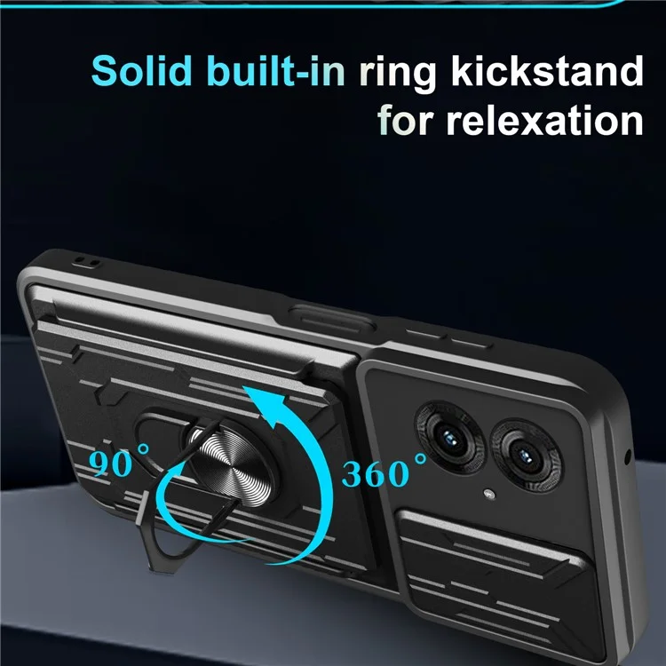 Funda para Motorola Moto G55 5G de PC + TPU con Soporte y Deslizador de Cámara - Negro
