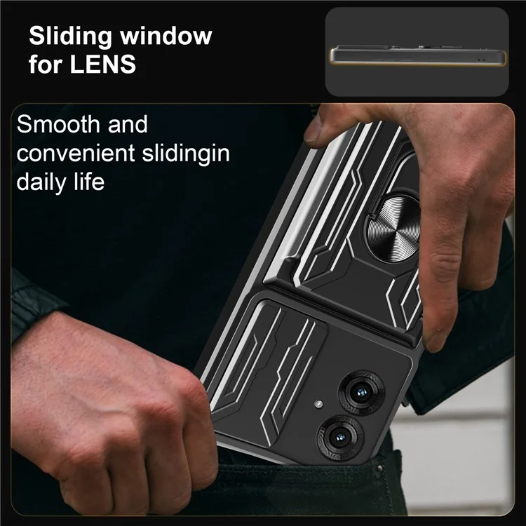 Funda para Motorola Moto G55 5G de PC + TPU con Soporte y Deslizador de Cámara - Negro