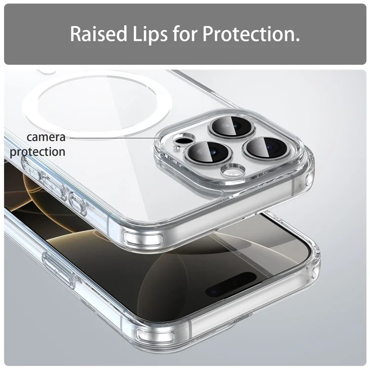 For iPhone 16 Pro Case Compatible with MagSafe Clear PC + TPU Shockproof Phone Back Cover - Transparent
