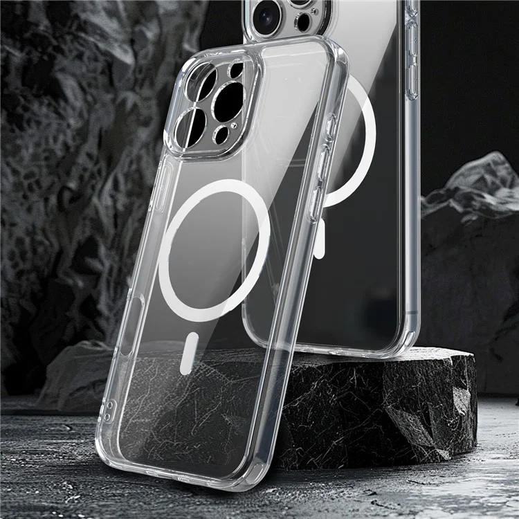 For iPhone 16 Pro Case Compatible with MagSafe Clear PC + TPU Shockproof Phone Back Cover - Transparent