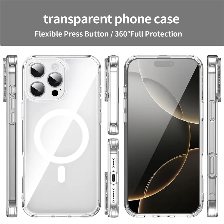 For iPhone 16 Pro Case Compatible with MagSafe Clear PC + TPU Shockproof Phone Back Cover - Transparent