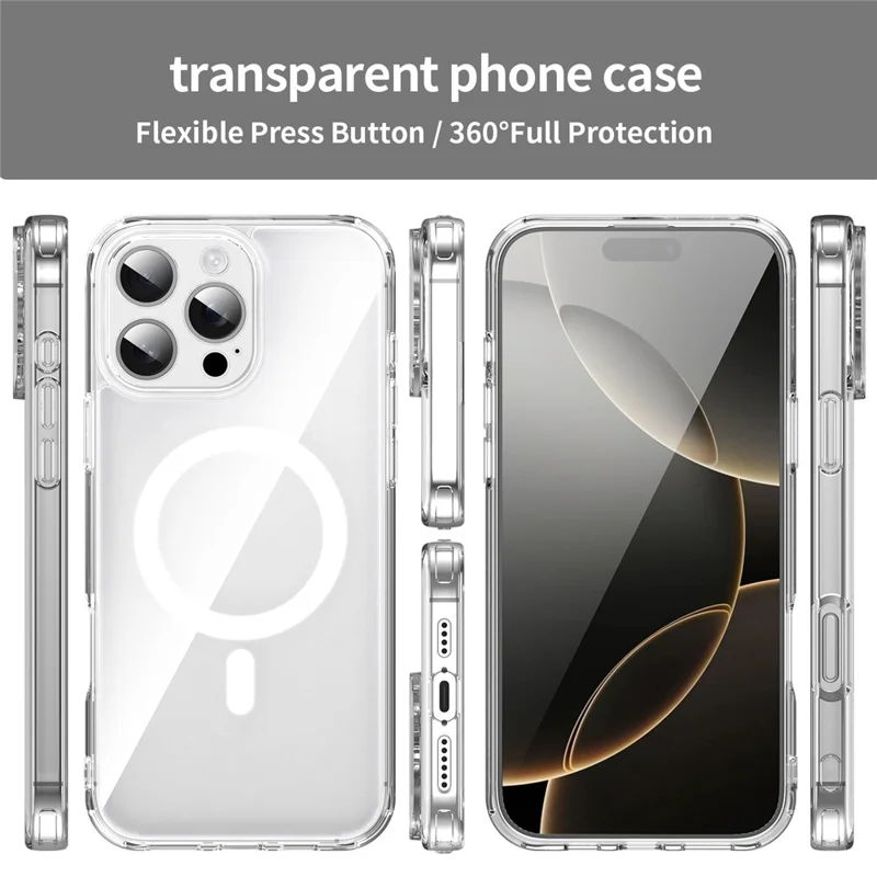 For iPhone 16 Pro Max Case Compatible with MagSafe Clear PC + TPU Shockproof Phone Back Cover - Transparent