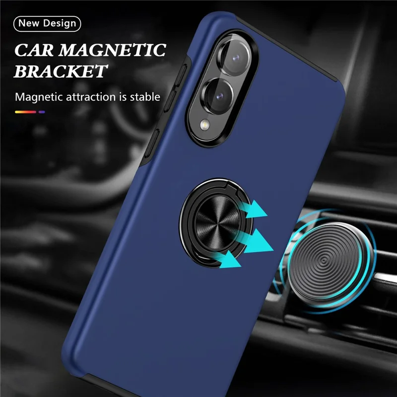 For Samsung Galaxy S25 Edge Case PC + TPU Phone Cover with Rotatable Ring Holder - Blue