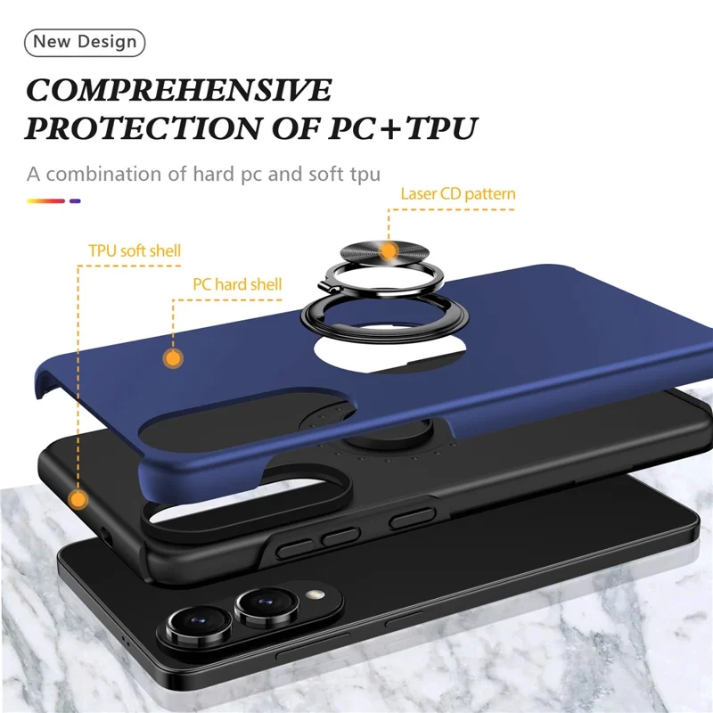 For Samsung Galaxy S25 Edge Case PC + TPU Phone Cover with Rotatable Ring Holder - Blue