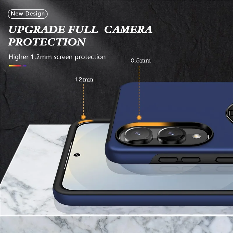 For Samsung Galaxy S25 Edge Case PC + TPU Phone Cover with Rotatable Ring Holder - Blue