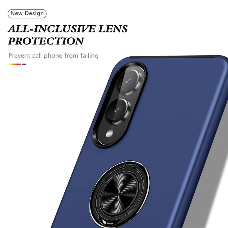 For Samsung Galaxy S25 Edge Case PC + TPU Phone Cover with Rotatable Ring Holder - Blue