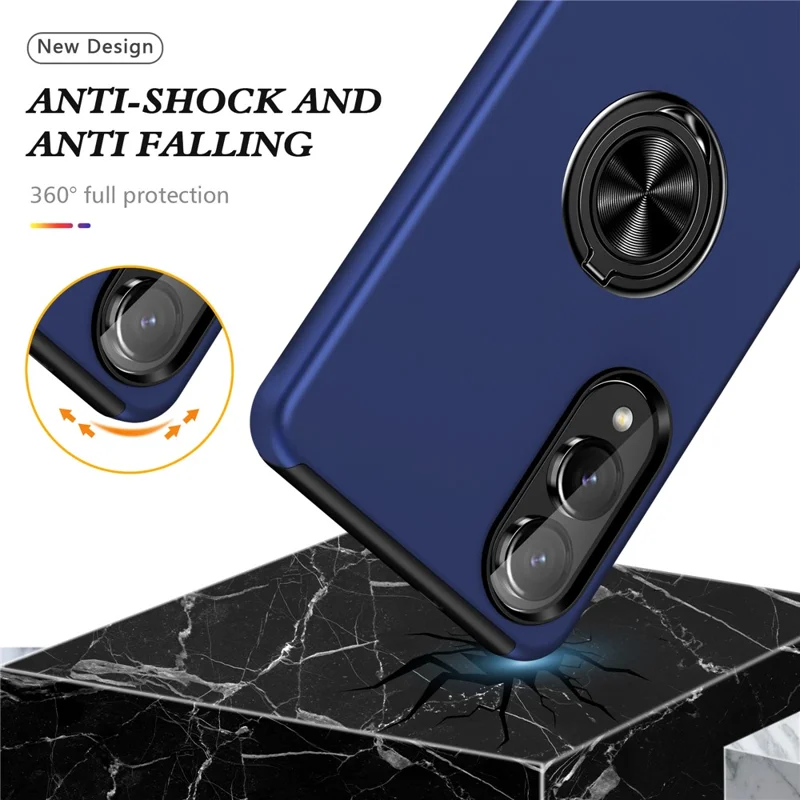 For Samsung Galaxy S25 Edge Case PC + TPU Phone Cover with Rotatable Ring Holder - Blue