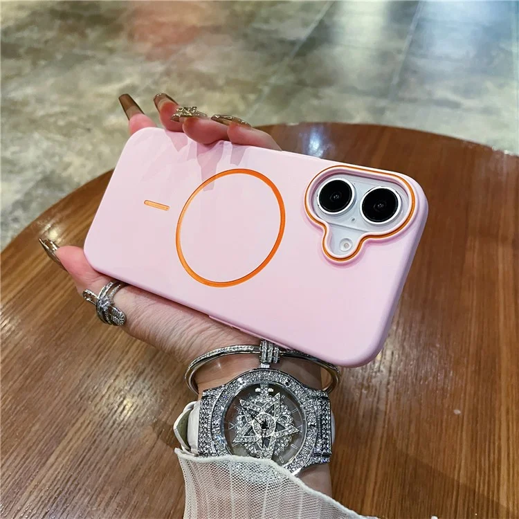 Per iPhone 16 Plus Custodia Compatibile con MagSafe Pelle Touch Slim PC Cover Posteriore - Rosa