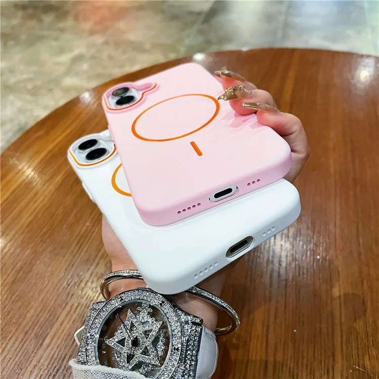 Per iPhone 16 Plus Custodia Compatibile con MagSafe Pelle Touch Slim PC Cover Posteriore - Rosa