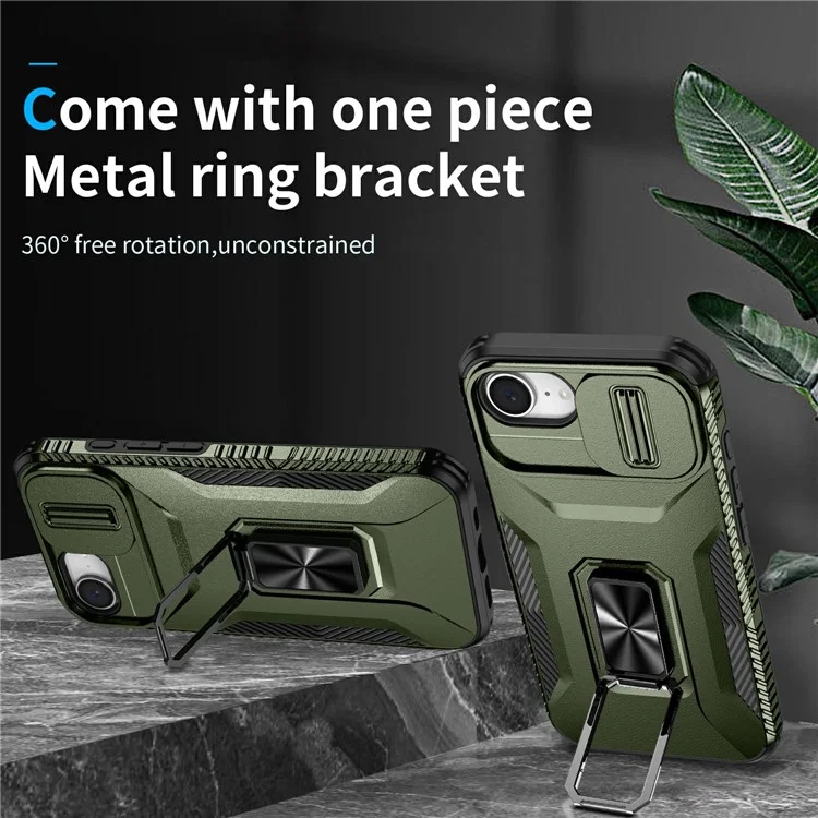 For iPhone 16e Case Camshield Kickstand TPU + PC Anti-Slip Phone Cover - Green