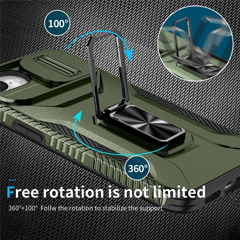 For iPhone 16e Case Camshield Kickstand TPU + PC Anti-Slip Phone Cover - Green