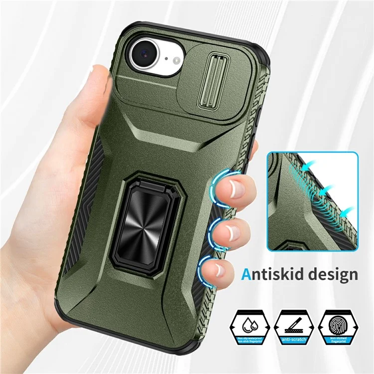 For iPhone 16e Case Camshield Kickstand TPU + PC Anti-Slip Phone Cover - Green