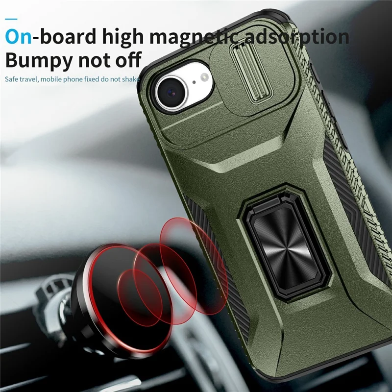 For iPhone 16e Case Camshield Kickstand TPU + PC Anti-Slip Phone Cover - Green