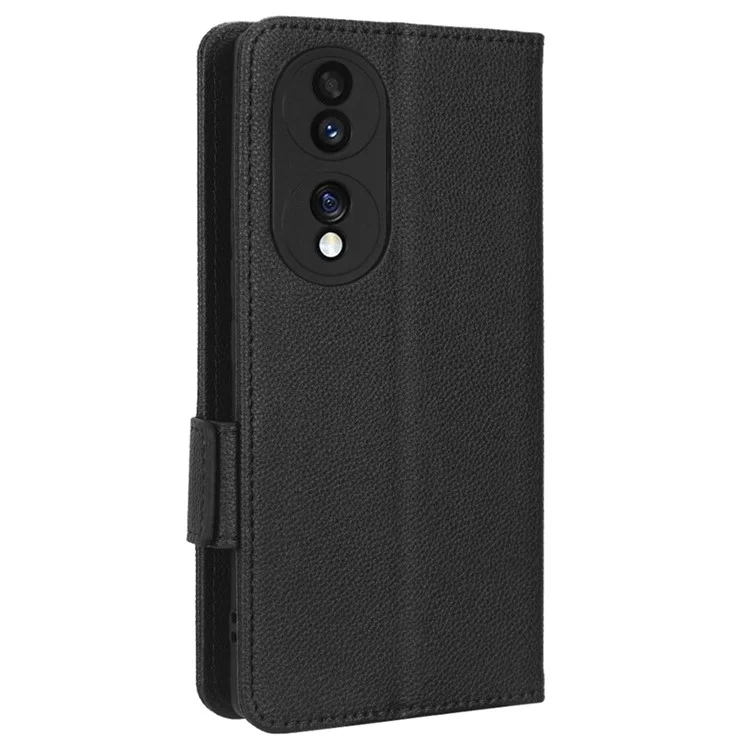 Litchi Texture Telefonständer-Cover für Honor 70 5G, PU-Leder mit Doppel-Magnetverschluss, vollständiger Schutz Wallet Case - Schwarz