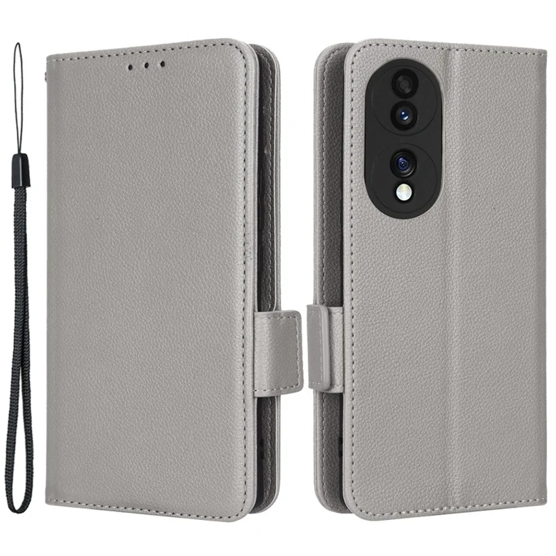 Litchi Texture Phone Stand Cover For Honor 70 5G, PU Cuero Dual Magnético Caja de Billetera de Protección Completa - Gris