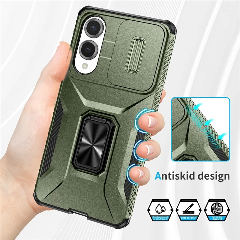 For Samsung Galaxy S25 Edge Case Camshield Kickstand TPU + PC Anti-Slip Phone Cover - Green