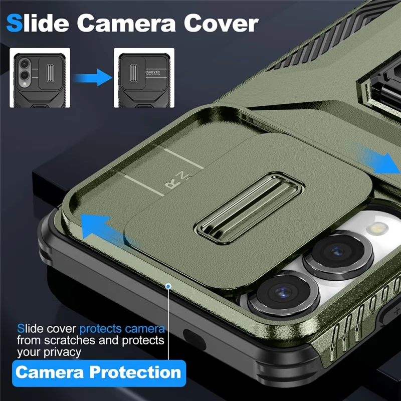For Samsung Galaxy S25 Edge Case Camshield Kickstand TPU + PC Anti-Slip Phone Cover - Green
