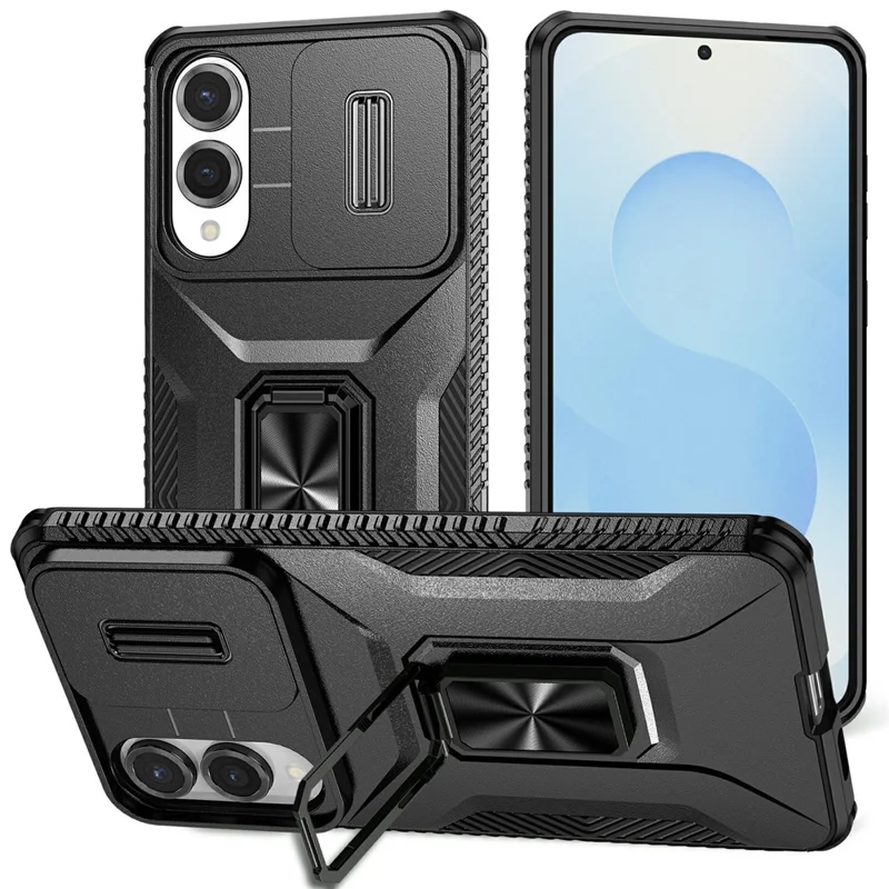 For Samsung Galaxy S25 Edge Case Camshield Kickstand TPU + PC Anti-Slip Phone Cover - Black
