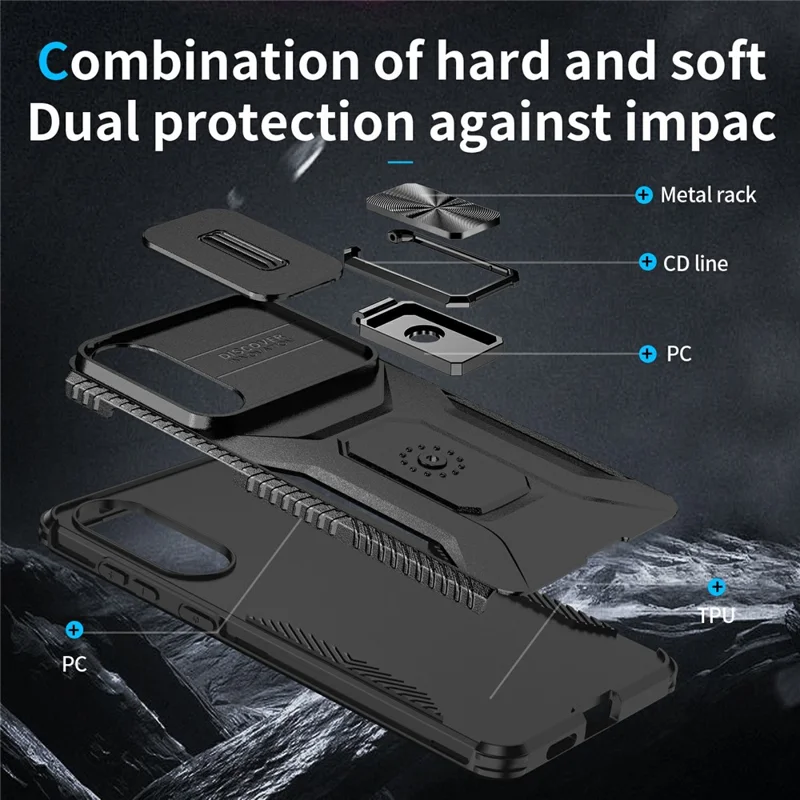 For Samsung Galaxy S25 Edge Case Camshield Kickstand TPU + PC Anti-Slip Phone Cover - Black