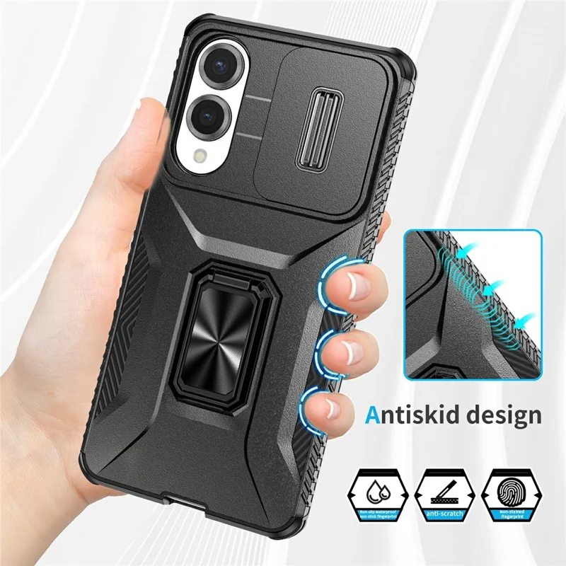 For Samsung Galaxy S25 Edge Case Camshield Kickstand TPU + PC Anti-Slip Phone Cover - Black