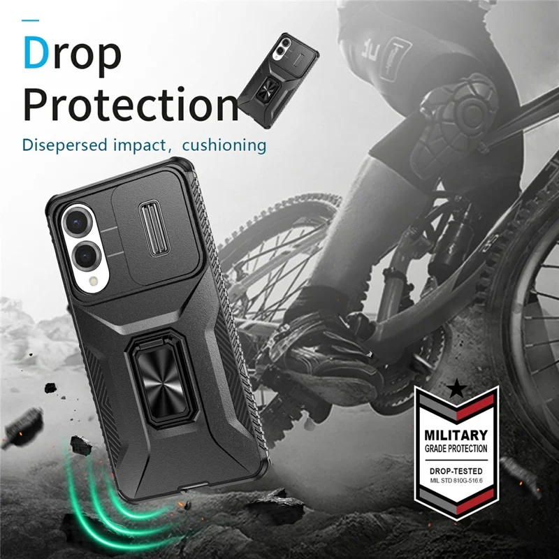 For Samsung Galaxy S25 Edge Case Camshield Kickstand TPU + PC Anti-Slip Phone Cover - Black