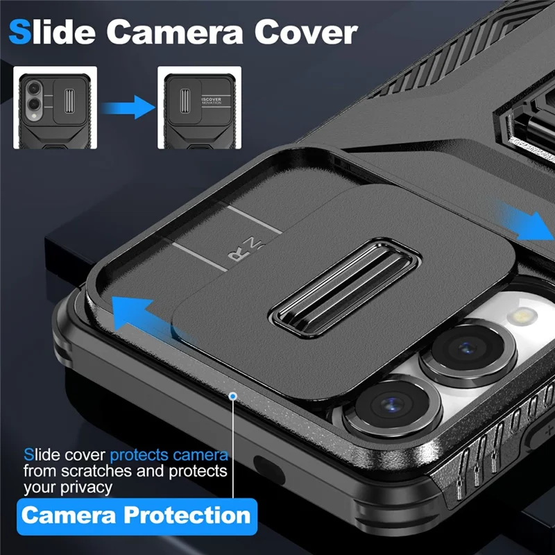 For Samsung Galaxy S25 Edge Case Camshield Kickstand TPU + PC Anti-Slip Phone Cover - Black