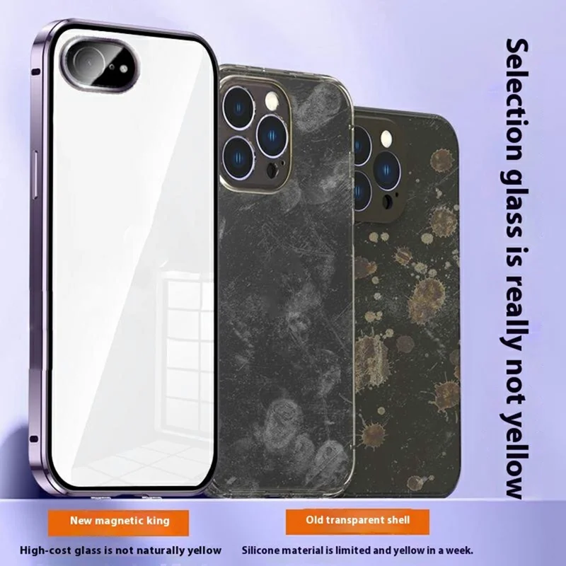 For iPhone 16e Case Magnetic Adsorption Double Sides Tempered Glass+Metal Phone Cover with Buckle - Purple