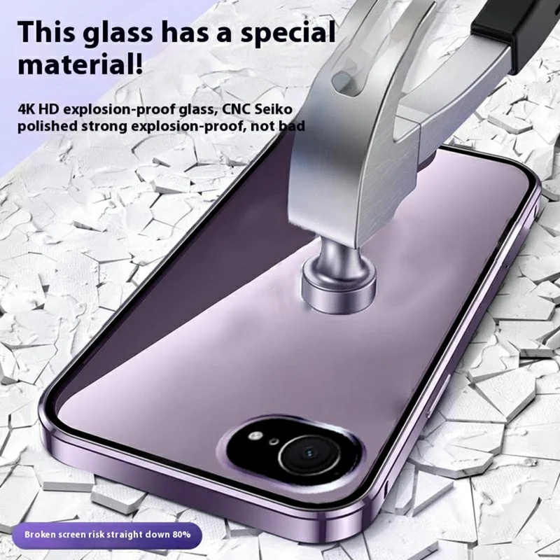 For iPhone 17e / 16e Case Anti-Spy Double-Sided Tempered Glass+Magnetic Metal Frame Phone Cover - Silver