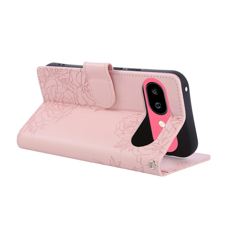 For Google Pixel 9a Case Rose Flower PU Leather Wallet Phone Cover with 3 Card Slots - Rose Gold