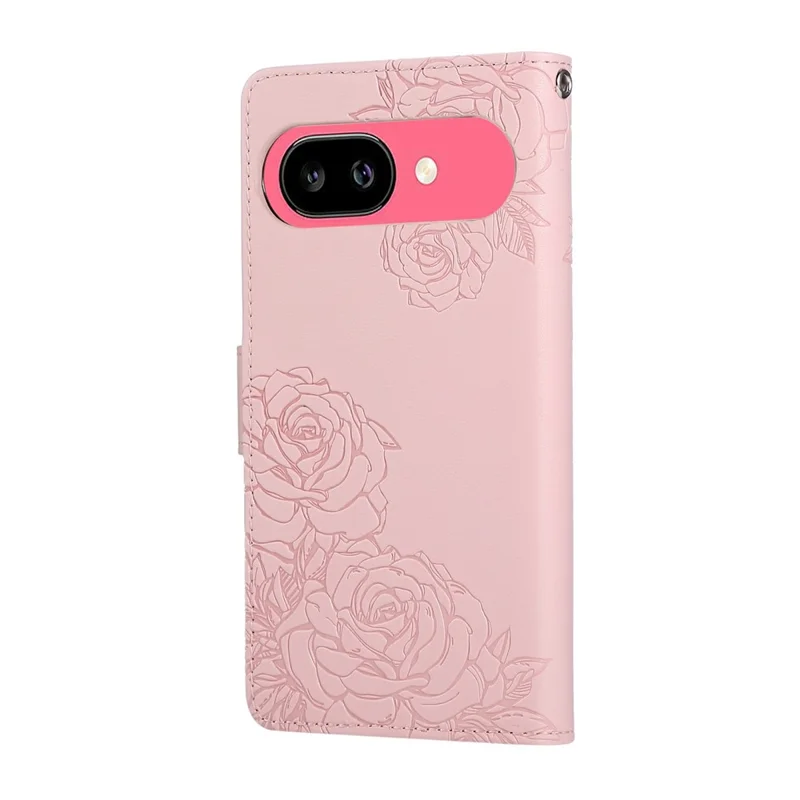 For Google Pixel 9a Case Rose Flower PU Leather Wallet Phone Cover with 3 Card Slots - Rose Gold