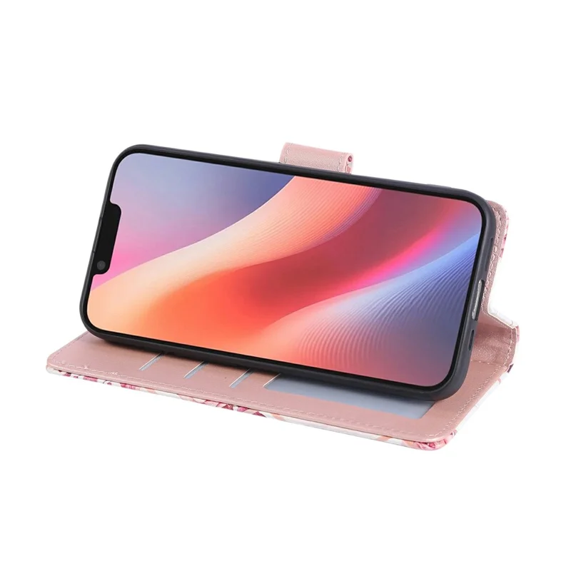 For iPhone 16e Hoesje Gelakte Marmeren Patroon Leren Telefoonhoes - Roze Goud