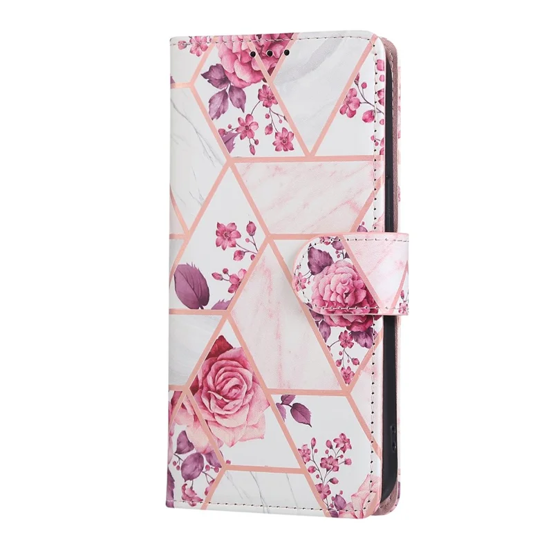 For iPhone 16e Hoesje Gelakte Marmeren Patroon Leren Telefoonhoes - Roze Goud