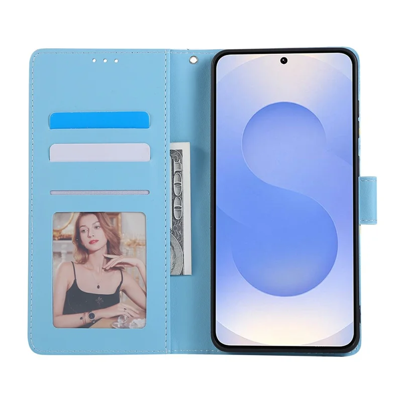 Voor Samsung Galaxy S25 Edge Hoesje Gelakte Marmeren Patroon Leren Telefoonhoes - Blauw