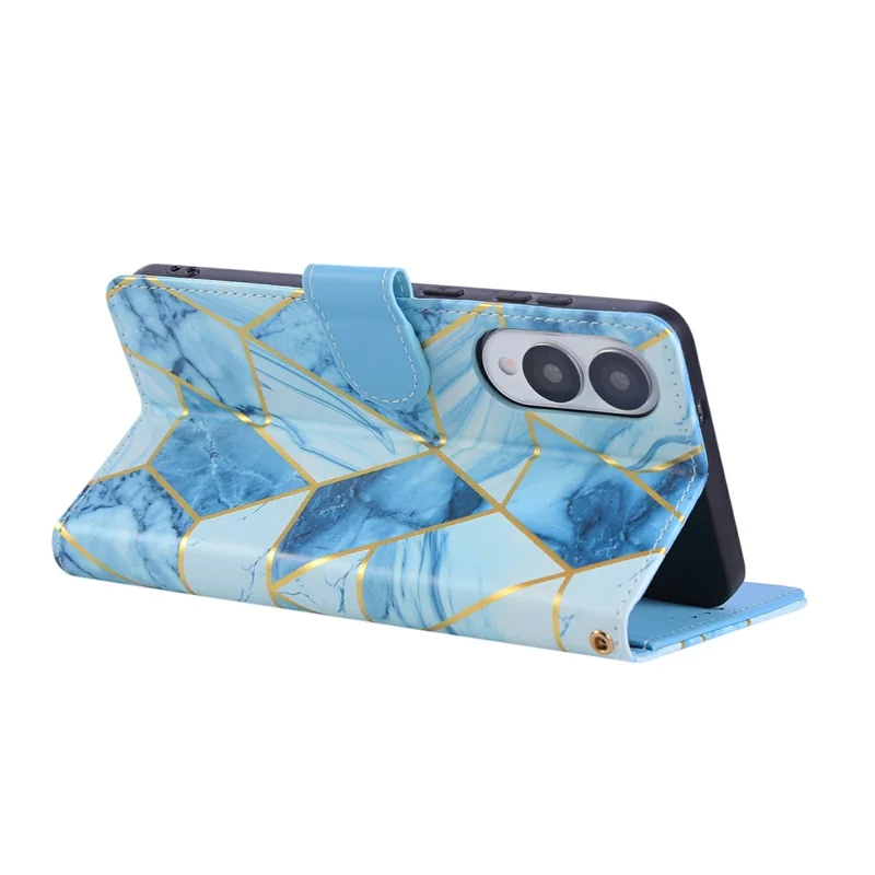 Voor Samsung Galaxy S25 Edge Hoesje Gelakte Marmeren Patroon Leren Telefoonhoes - Blauw