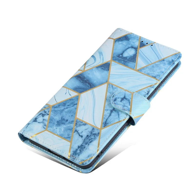 Voor Samsung Galaxy S25 Edge Hoesje Gelakte Marmeren Patroon Leren Telefoonhoes - Blauw