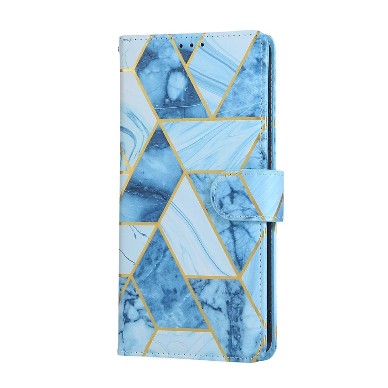 Voor Samsung Galaxy S25 Edge Hoesje Gelakte Marmeren Patroon Leren Telefoonhoes - Blauw