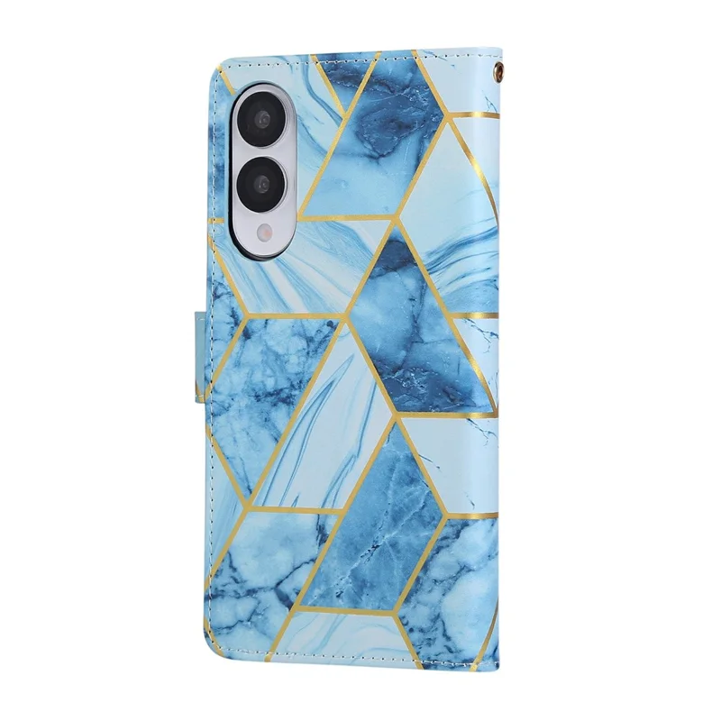 Voor Samsung Galaxy S25 Edge Hoesje Gelakte Marmeren Patroon Leren Telefoonhoes - Blauw