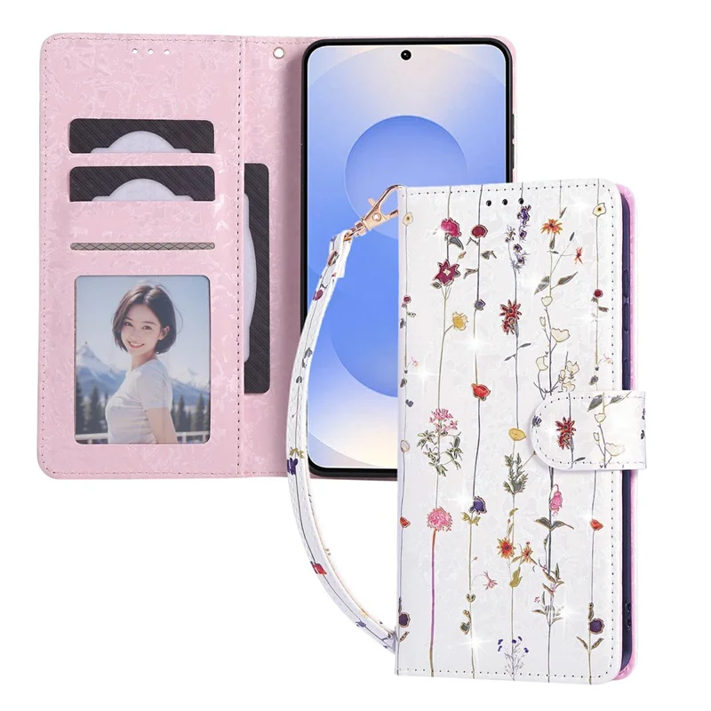 For Samsung Galaxy S25 Edge Case RFID Blocking Flower Leather Phone Cover - Small Flower