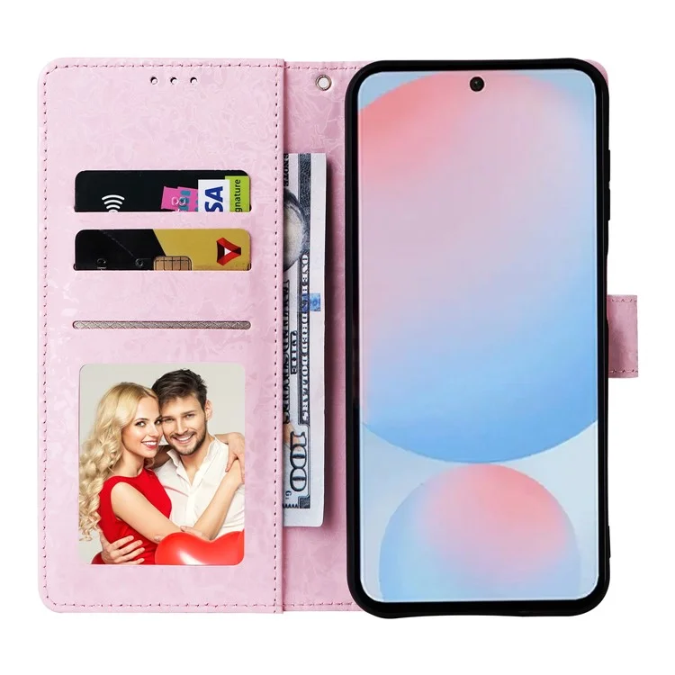 Cover per Samsung Galaxy A56 5G con Blocco RFID in Pelle Floreale - Fiore